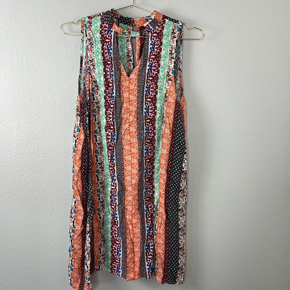 Umgee Mixed Floral Stripe Sleeveless Tank Dress
